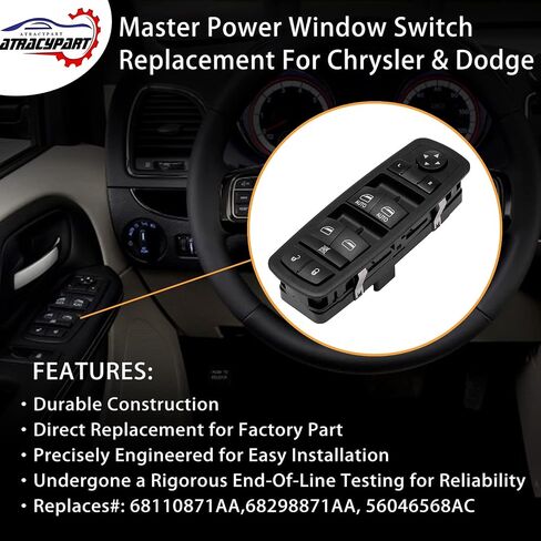 Master Power Window Switch | 3 PINS + 0 PINS Check Required | Replacement for 2012 – 2017 Dodge Grand Caravan, Chrysler Town & Country | Replaces# 68110871AA, 04602535AI in Saudi Arabia