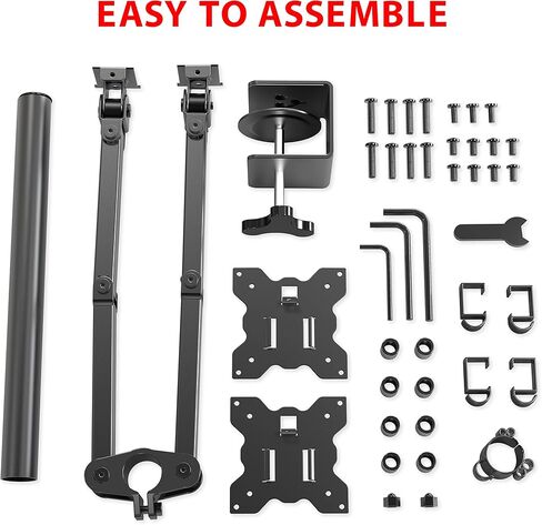 SHW Fully Adjustable Monitor Arm, Dual Monitor Desk Mount, Fits Flat Curved Comptuer Monitors up to 27 Inches, 7 to 17,6lbs, VESA 75x75mm or 100x100mm, Black in Kuwait