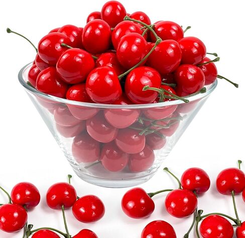 100pcs Fake Red Cherries Fruit Cherry for Faux Sundae and Cupcakes, Artificial Lifelike Cherries Fruit for Party Wedding Christmas Decoration in Kuwait