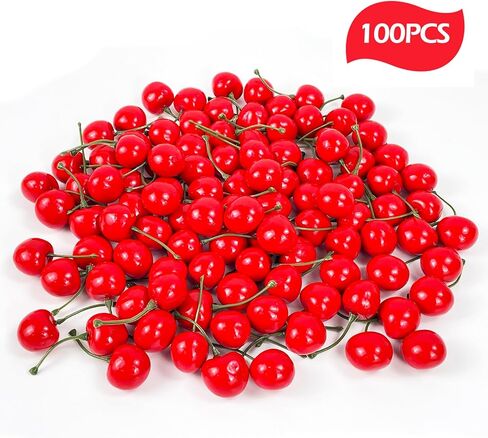 100pcs Fake Red Cherries Fruit Cherry for Faux Sundae and Cupcakes, Artificial Lifelike Cherries Fruit for Party Wedding Christmas Decoration in Kuwait