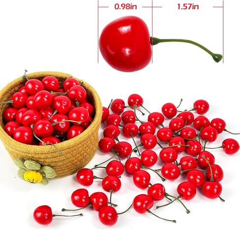 100pcs Fake Red Cherries Fruit Cherry for Faux Sundae and Cupcakes, Artificial Lifelike Cherries Fruit for Party Wedding Christmas Decoration in Kuwait