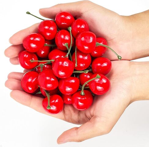 100pcs Fake Red Cherries Fruit Cherry for Faux Sundae and Cupcakes, Artificial Lifelike Cherries Fruit for Party Wedding Christmas Decoration in Kuwait