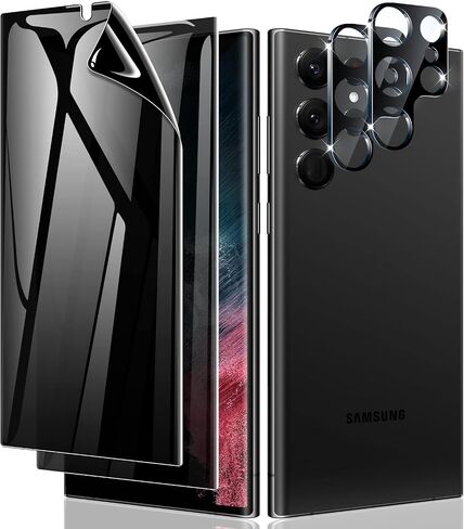 LYWHL [عبوتان + 2] واقي شاشة للخصوصية Samsung Galaxy S22 Ultra، [بصمة إصبع متوافقة] طبقة مرنة لاصقة كاملة مضادة للتجسس + واقي زجاجي لعدسة الكاميرا لهاتف Galaxy S22 Ultra 6.8 بوصة in Kuwait