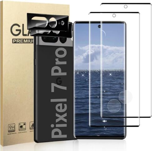 [عبوتان + 2] لواقي شاشة Google Pixel 7 Pro يتضمن عبوتين من واقي الشاشة الزجاجي المقوى + 2 واقي عدسة كاميرا من الزجاج المقوى، صلابة 9H، منحني ثلاثي الأبعاد لـ Google Pixel 7 Pro 5G in Kuwait