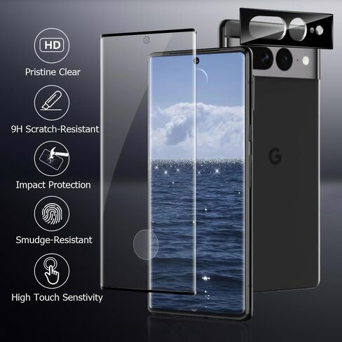 [عبوتان + 2] لواقي شاشة Google Pixel 7 Pro يتضمن عبوتين من واقي الشاشة الزجاجي المقوى + 2 واقي عدسة كاميرا من الزجاج المقوى، صلابة 9H، منحني ثلاثي الأبعاد لـ Google Pixel 7 Pro 5G in Kuwait