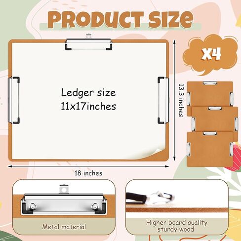 4 Pcs 11x17 Clipboard Three Clip Tough Extra Large Clipboard Horizontal Clipboard 11x17 Drawing Clipboard for School Office Home Students Teachers Supplies in Saudi Arabia