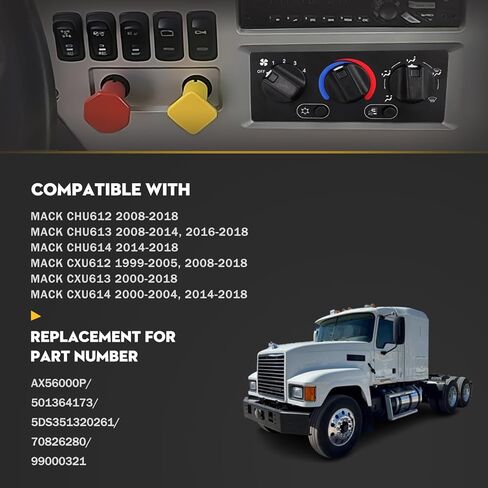 مفتاح التحكم في سخان تكييف الهواء، مفتاح التحكم في سخان HVAC لـ Mack CHU612 2008-2018 Mack CHU613 2000-2014 Mack CHU614 2014-2018، يستبدل لوحة التحكم في سخان HVAC in Kuwait