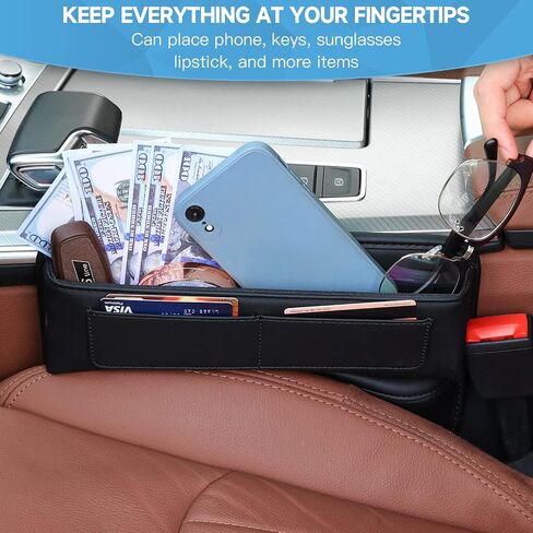 Car Seat Gap Filler Organizer, Multifunctional Leather Car Seat Storage Organizer Between Seats Car Accessories Console Side Storage-Front Seat Gap Organizer for Phones, Glasses, Keys, Cards (1 Pack) in Saudi Arabia