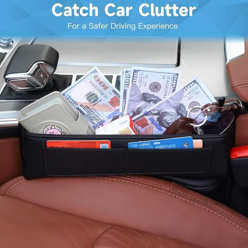 Car Seat Gap Filler Organizer, Multifunctional Leather Car Seat Storage Organizer Between Seats Car Accessories Console Side Storage-Front Seat Gap Organizer for Phones, Glasses, Keys, Cards (1 Pack) in Saudi Arabia