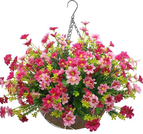 Artificial Hanging Flowers with Basket,Fake Daisy Flowers in 12 inch Coconut Lining Hanging Baskets for The Decoration of Courtyard, Indoors, and Outdoors(Purple) in Saudi Arabia