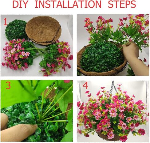 Artificial Hanging Flowers with Basket,Fake Daisy Flowers in 12 inch Coconut Lining Hanging Baskets for The Decoration of Courtyard, Indoors, and Outdoors(Purple) in Saudi Arabia