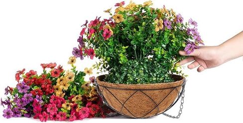 Artificial Hanging Flowers with Basket,Fake Daisy Flowers in 12 inch Coconut Lining Hanging Baskets for The Decoration of Courtyard, Indoors, and Outdoors(Purple) in Saudi Arabia