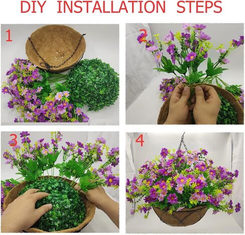 Artificial Hanging Flowers with Basket,Fake Daisy Flowers in 12 inch Coconut Lining Hanging Baskets for The Decoration of Courtyard, Indoors, and Outdoors(Purple) in Saudi Arabia