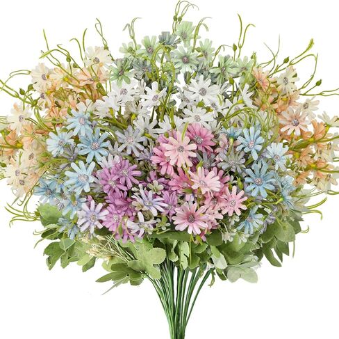 ZIFTY 9 قطع زهور برية صناعية زهور الربيع في الهواء الطلق باقة ديزي وهمية حزمة زهور مقاومة للأشعة فوق البنفسجية ديكور حريري ملون زهور برية نباتات صناعية بالجملة لتزيين ديكور المنزل in Kuwait