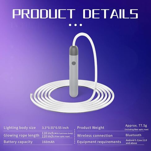Jump Rope LED Smart Glowing Skipping Ropes for Kids Adjustable Color for Women Men Children Fitness Exercise, USB Rechargeable Luminous Accessory Match with 4.5-6MM Rope Handle in Saudi Arabia