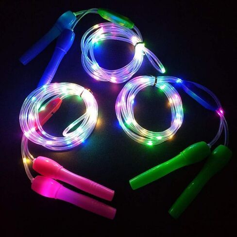 3 قطع من حبال القفز، حبل قفز مضيء LED، حبل قفز ملون وامض، حبال قفز قابلة للتعديل للفتيات والأولاد للياقة البدنية، حبل قفز للشباب، حبل قفز متوهج in Saudi Arabia