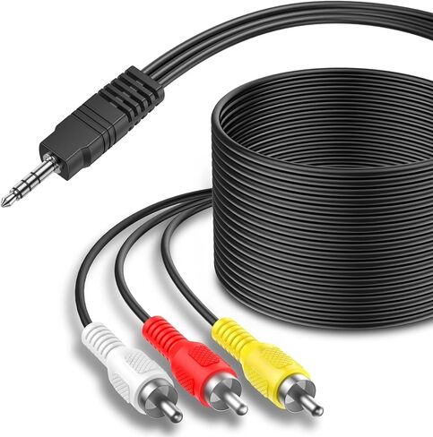 Onvian 3.5 ملم إلى 3 RCA ذكر التوصيل إلى RCA ستيريو الصوت والفيديو ذكر AUX كابل 5FT الحبل in Kuwait