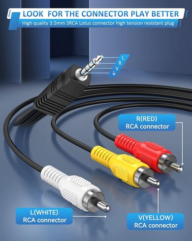 Onvian 3.5 ملم إلى 3 RCA ذكر التوصيل إلى RCA ستيريو الصوت والفيديو ذكر AUX كابل 5FT الحبل in Kuwait