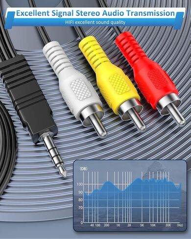 Onvian 3.5 ملم إلى 3 RCA ذكر التوصيل إلى RCA ستيريو الصوت والفيديو ذكر AUX كابل 5FT الحبل in Kuwait