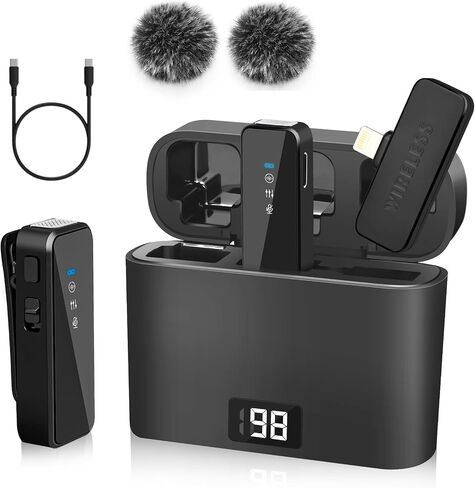 Wireless Lavalier Microphone for iPhone with Charging Case, Mini Microphone/Mic with Noise Reduction, Clip on Wireless Microphone iPhone Microphone for Video Recording,Interview,YouTube,Tiktok,Vlog in Saudi Arabia
