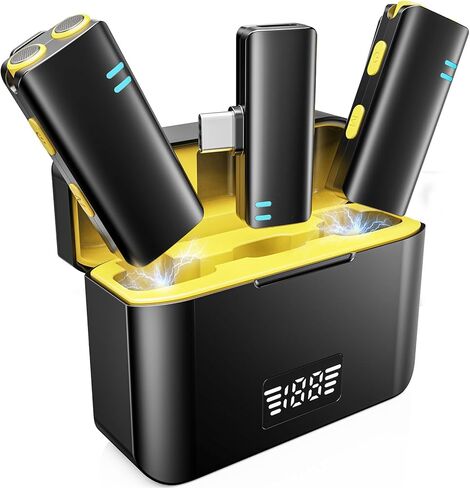 Wireless Lavalier Microphone for iPhone/iPad/Android Phone/Laptop, with Charging Case/Adapter,Plug and Play,Automatic Noise Reduction for Video Recording/Live Steam/Interview/TikTok/YouTube in Kuwait