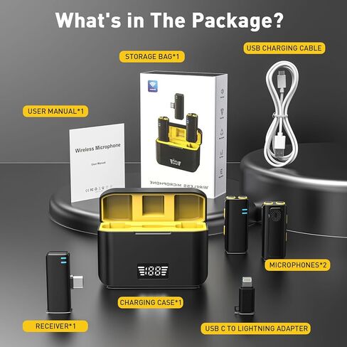 Wireless Lavalier Microphone for iPhone/iPad/Android Phone/Laptop, with Charging Case/Adapter,Plug and Play,Automatic Noise Reduction for Video Recording/Live Steam/Interview/TikTok/YouTube in Kuwait