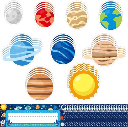 BeYumi 63pcs لوحات أسماء الفضاء الخارجي القواطع النظام الشمسي مكتب الطالب لوحات أسماء الفصول الدراسية لهجات اسم العلامات تسميات العودة إلى المدرسة لوحة الإعلانات الديكور للمعلم الابتدائية مرحلة ما قبل المدرسة رياض الأطفال in Kuwait