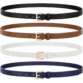 VONMELLI 4 Pack Thin belts for Women, Ladies Skinny Leather Waist Belt for Women Fashion Dress Jeans