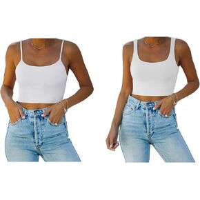 REORIA Two Pieces Tank Yoga Basic Crop Tops White Medium