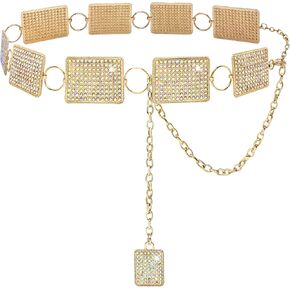 Bling Rhinestone Belt for Women - Sparkly Concho Belt for Dress, Bedazzled Chain Belts Western