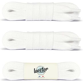 3 Pairs - Flat Shoelaces for Sneakers - Trainer Laces - Men Women Adults Shoe Strings - 100% Cotton - 8mm Wide