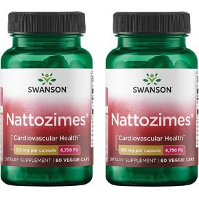Swanson Triple-Strength Nattozimes 195 Milligrams/6750 Fu 60 Veg Capsules Enzyme (2 Pack)
