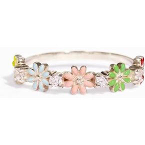 Color Daisy 925 Sterling Silver Wedding Band Plated with 18K White Gold Stackable Promise Engagement Rings Brand Jewelry Adjustable