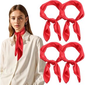 Simarro 4pcs 23.5 بوصة حرير أحمر الشعور الوشاح الأوشحة رأس الساتان للنساء ، أزياء مربعة الرقبة وشاح أنفاس خفيفة الوزن ملحقات حقيبة اليد