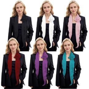 6PCS Chiffon Scarf for Women Lightweight Soft Neck Scarf Accessory Rose Flower Long Skinny Necktie Choker