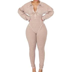 Jumpsuits for Women Casual Long Sleeve Bodycon Ribbed Rompers Sexy One Piece Jumpsuits Workout Outfits