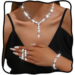 Nicute Pearl Jewelry Set for Women Silver Rhinestone Necklace and Earrings Prom Wedding Jewelry Sets for Bridal