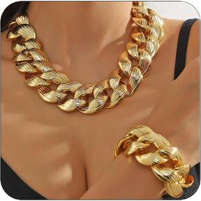 CJIAYUJEW Chunky Gold Cuban Chain Necklace Bracelets Set Punk Silver Thick Chain Link Choker Earrings Trendy Hip Hop Statement Choker Necklace Jewelry for Women