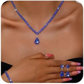Octwine Silver Blue Black Rhinestones Bridal Necklace Morngs مجموعة زفاف لانستون قلادة تتدلى من مجموعات الأقراط للعرائس ملحقات حفلة موسيقية للنساء للنساء