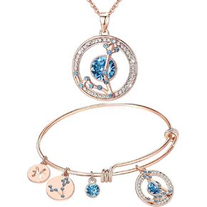 Leafael Superstar Zodiac Necklace Bracelet Bundle Jewelry Set, Pisces, 14k Rose Gold Plated