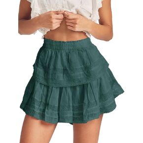 Cicy Bell Womens Lace Mini Skirt Summer Elastic High Waisted Cute Ruffle Layered Casual Swing Beach Skorts