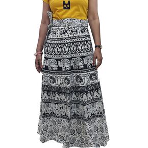 Rastogi Handicrafts Women’s Bohemian Print Cotton Long Skirt Pareo Beach Wrap Cover up Elastic Waist One Size Waist 22"-39"