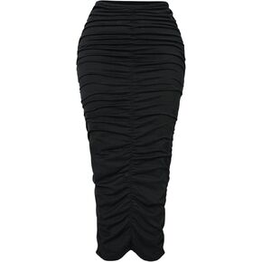 GORGLITTER Women's Casual Ruched High Waisted Bodycon Maxi Skirt Stretchy Solid Long Pencil Skirts