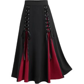 Rosegal Plus Size Gothic Lace Up Two Tone Godet Hem Midi A Line High Waisted Skirt