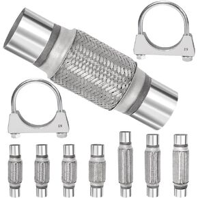 Swpeet 3Pcs 2.5 X 6 Inches Exhaust Flex Pipe with 2.5 Inches Exhaust U Clamp Kit, Universal Type Stainless Steel Double Braid Zinc Pipes Exhaust Flex Tube Ideal for Heavy Duty and Cars