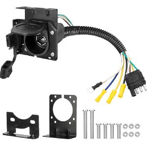 4 Way Flat to 7 Way Blade Trailer Wiring Harness Adapter Kit, Vehicle-Side 7 Way RV Blade Trailer Plug Adapter, 4 Pin to 7 Pin Trailer Wiring Harness with Mounting Bracket for Truck RV