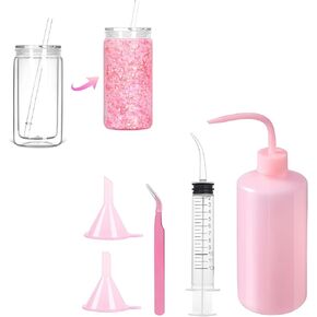 5 Pcs Snow Globe Tumbler Supplies for Glitter Snow Globe, DIY Snow Globes Cup Accessories Kit Contains Plastic Squeeze Bottle Funnel Tweezers Bent Syringe, Essential Tools for Glitter Tumblers Craft