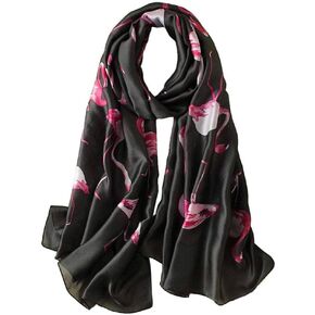 70x35in Women Flamingo Print Silk Feeling Head Hair Satin Scarf Wrap Long Summer Fashion Lightweight Shawl Travel Beach