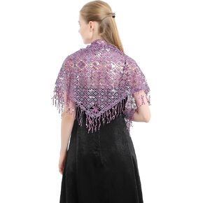 Women's Glittering Triangle Scarf Mesh Sequin Wedding Cape Fringed Evening Shawl Wrap