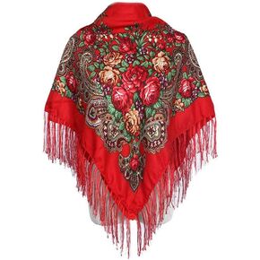 Leadigol Large Square Shawl and Wraps, Cotton Long Tassel Scarf, Women's Traditional Retro Shawl with Floral Printing